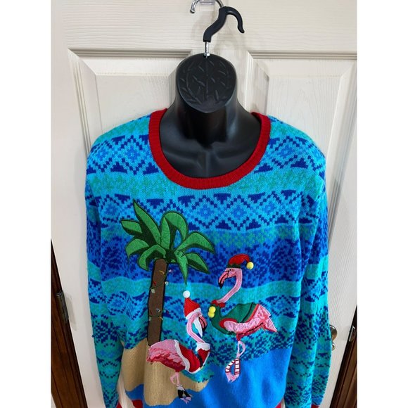 Flamingo Palm Tree Embellished Ugly Christmas Sweater Size XXL - Picture 6 of 8